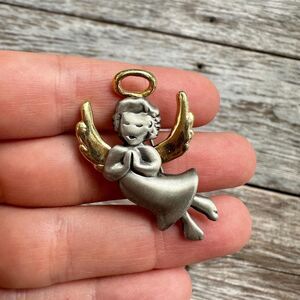Vintage Jewelry Angel Brooch Silver and Gold Tone Pin